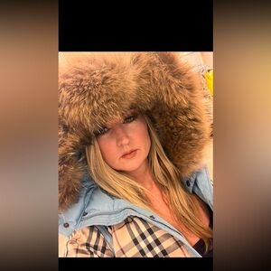 Burberry  Blue Puffer Jacket with  Fur Trim small